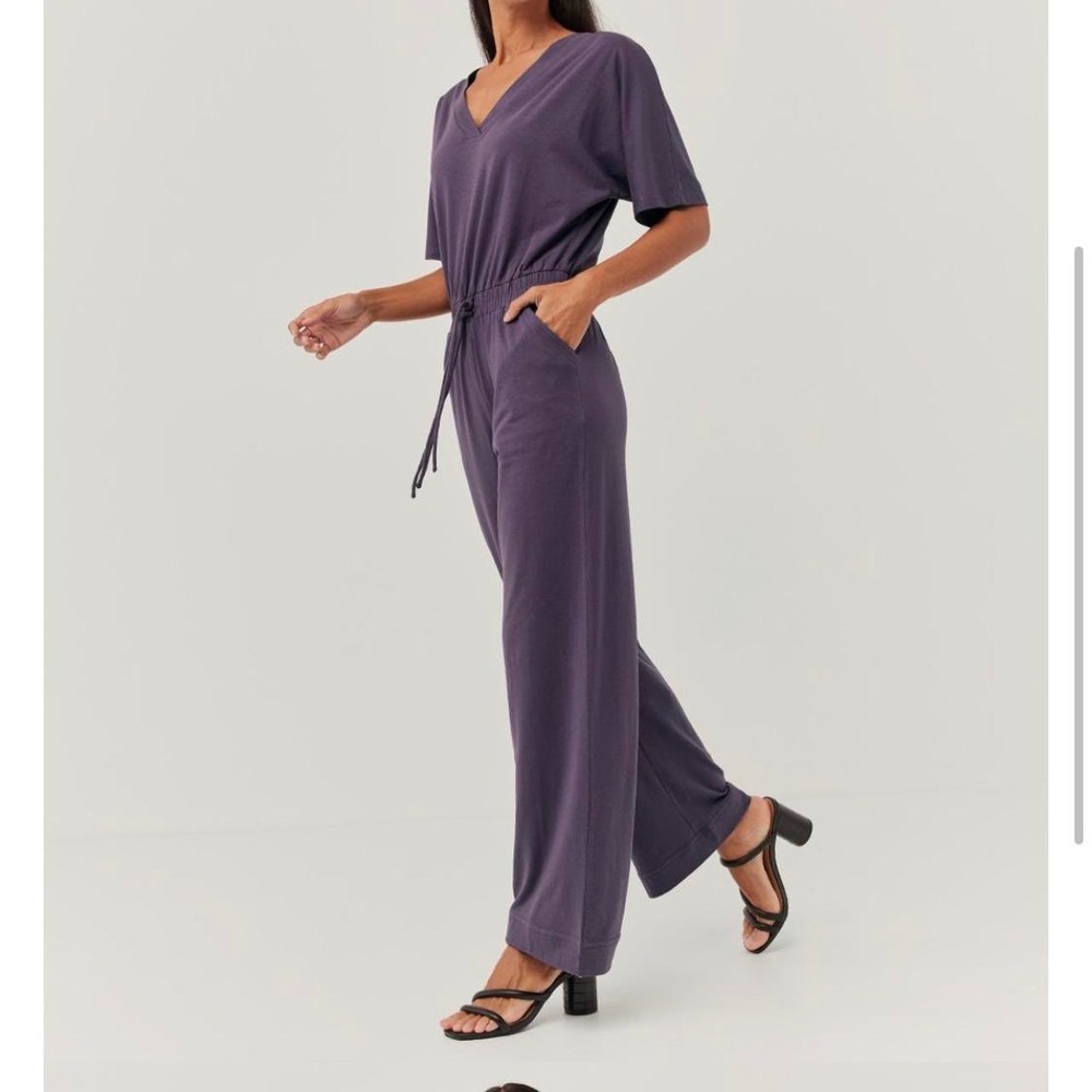 Pact Women's Purple V‑Neck Drawstring Jumpsuit